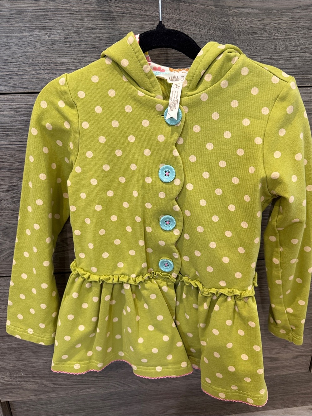 Green Polka Dot Hooded Peplum Jacket